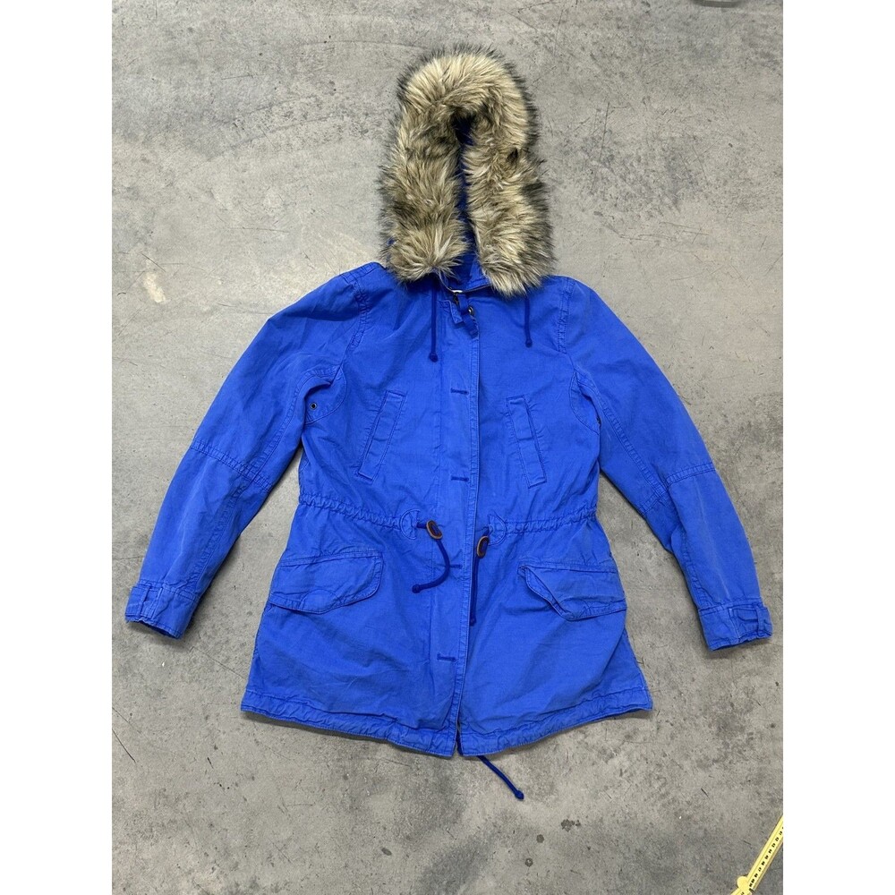 Gap Faux Fur Trimmed Hooded Parka, Blue, Womem Small, Gently Used